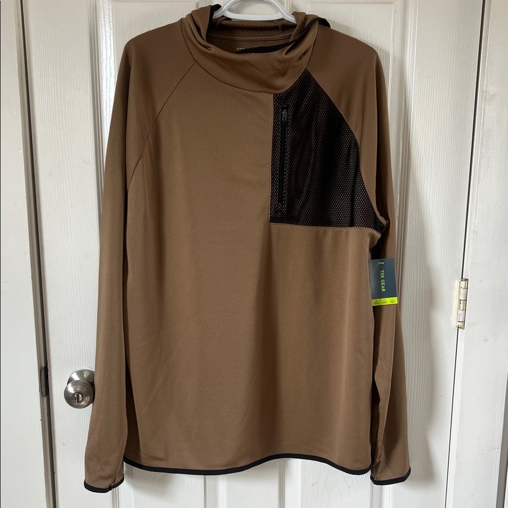 NWT Tek Gear Brown Honeycomb Pullover Athletic Long Sleeve Top Size Large